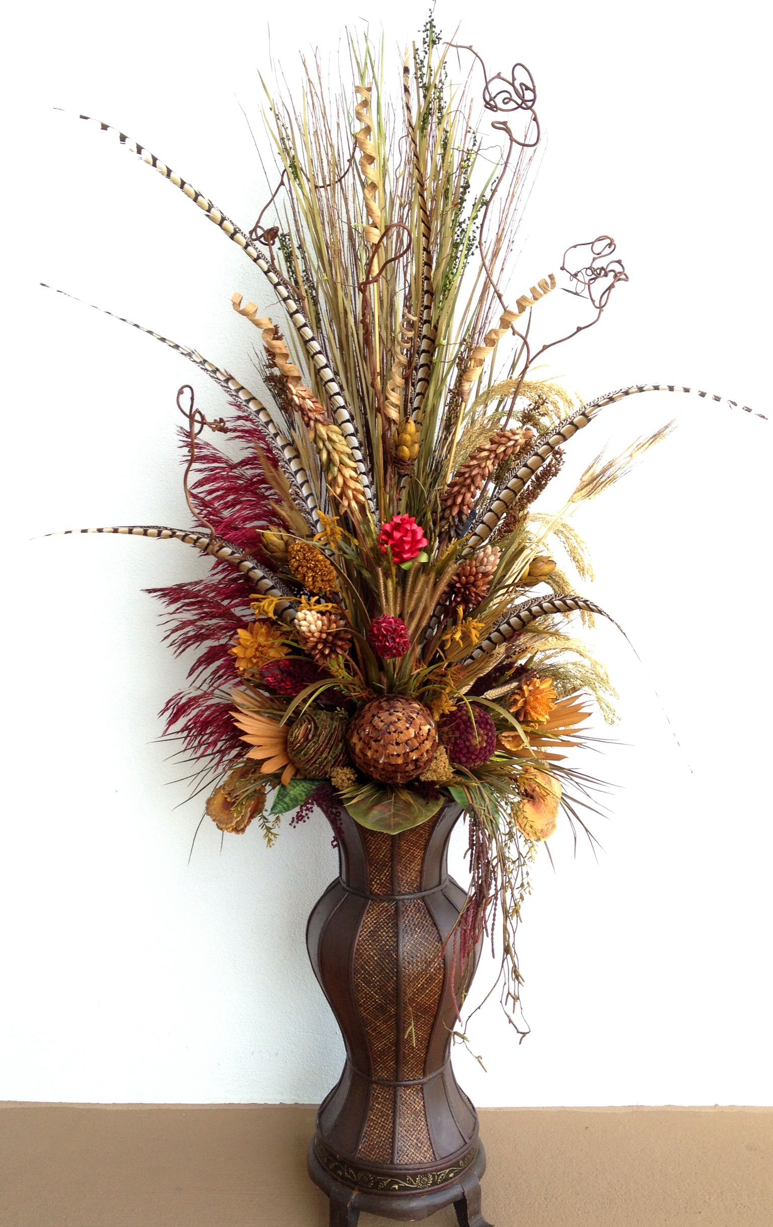 Six Feet Tall Dried Floral Arrangement With Pheasant within proportions 1536 X 2436