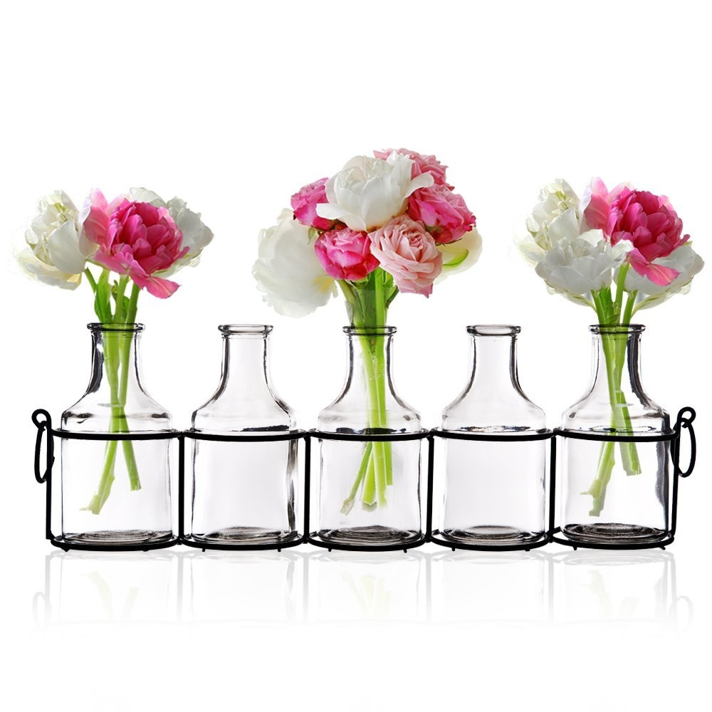 Small Bud Glass Vases In Black Metal Rack Stand Window Sill pertaining to sizing 1000 X 1000