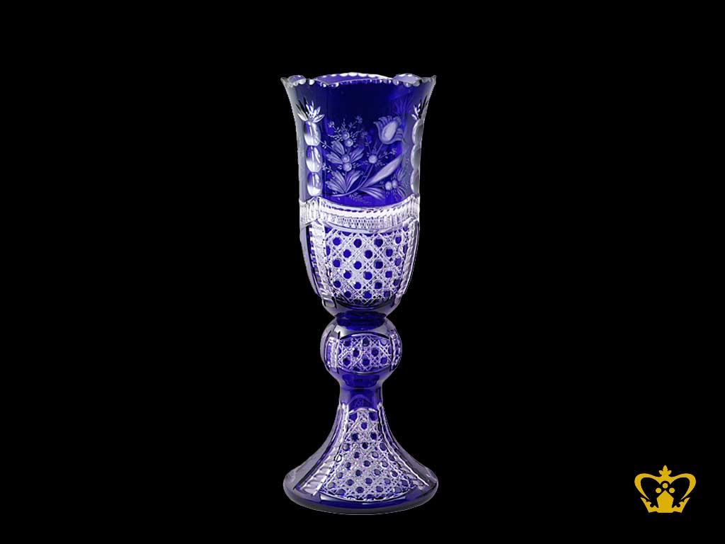 Stunning Blue Luxurious Elegant 2 Tier Handcrafted Crystal Vase Adorned With Intense Carved Diamond Floral Patterns for dimensions 1024 X 768