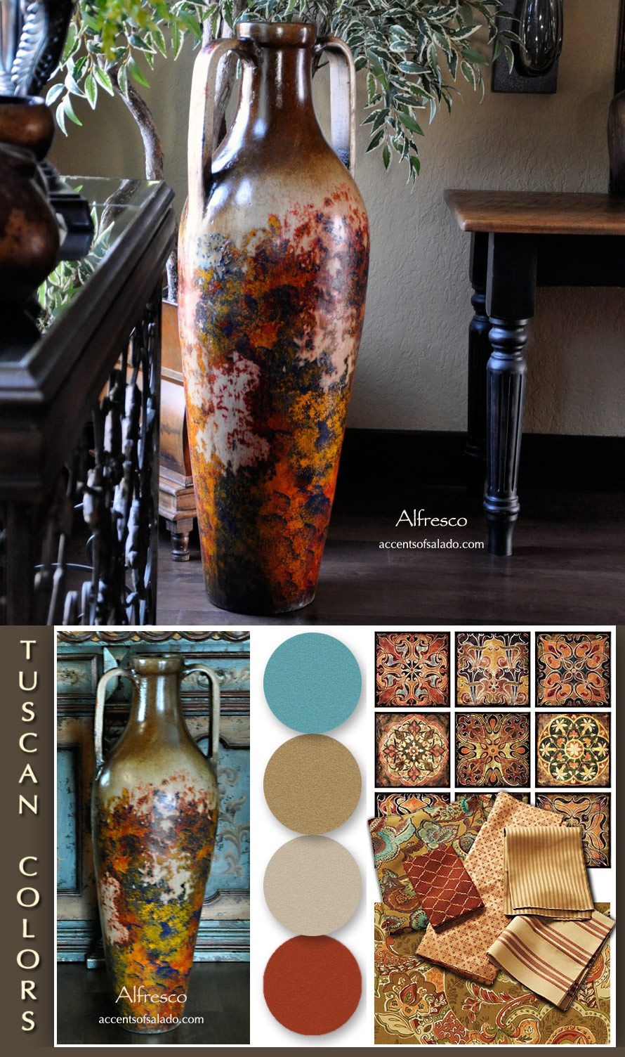 Tall Floor Vase In Antiqued Creme Orange And Brown New with size 890 X 1504