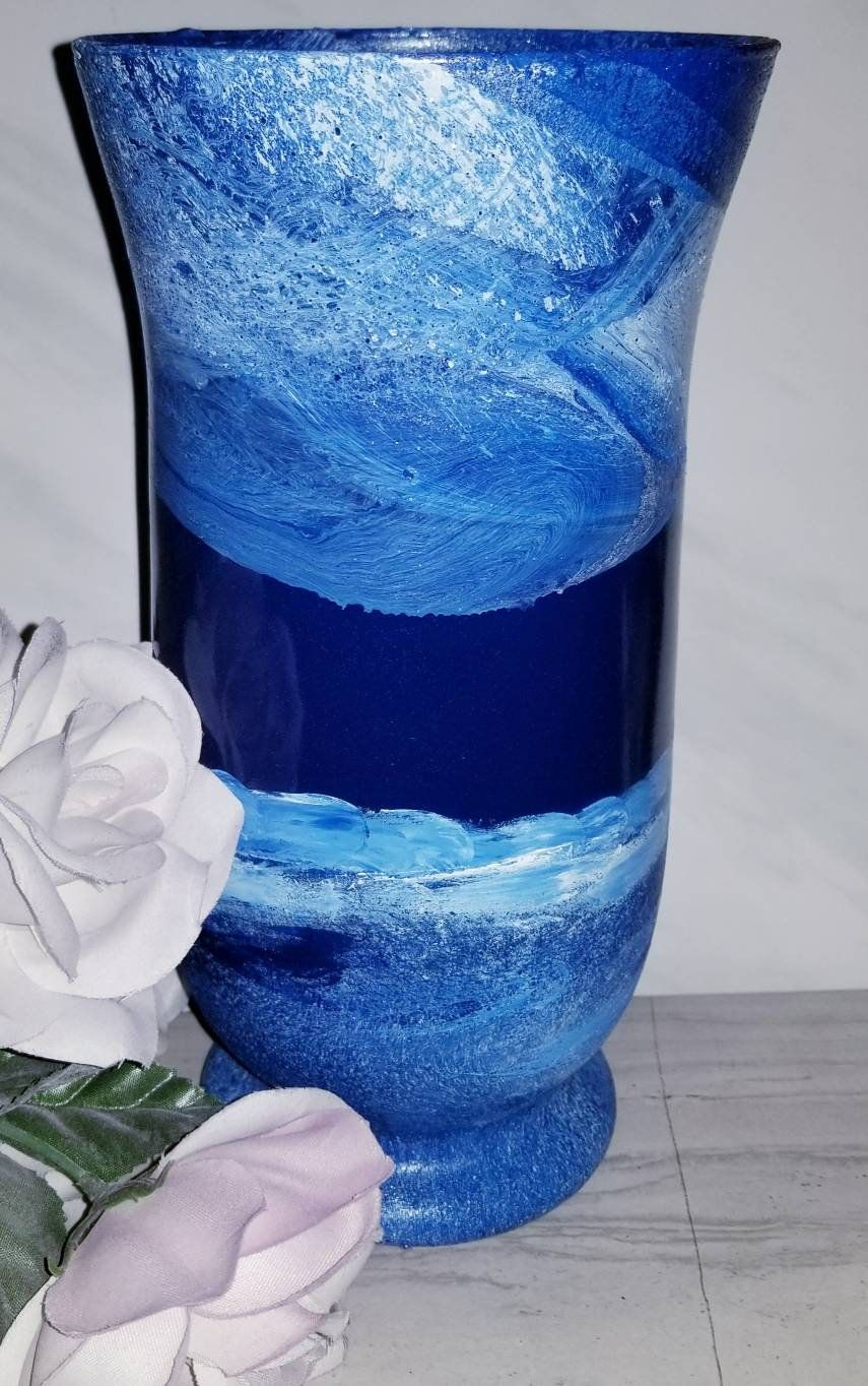 Tall Navy Blue Glass Vase Modern Hand Painted Blue Glass throughout dimensions 855 X 1364