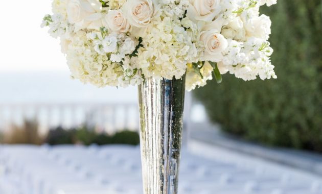 Tall White Rose And Hydrangea Centerpiece In A Silver Lined regarding dimensions 1333 X 2000