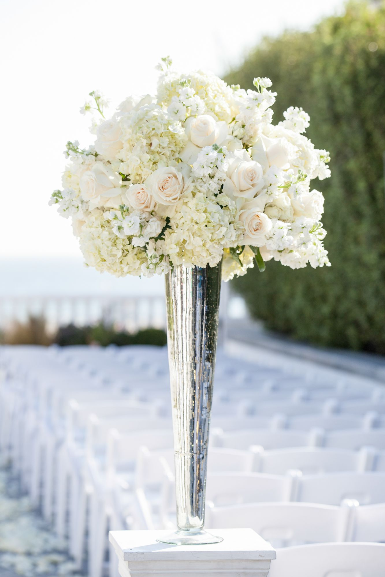 Tall White Rose And Hydrangea Centerpiece In A Silver Lined regarding dimensions 1333 X 2000