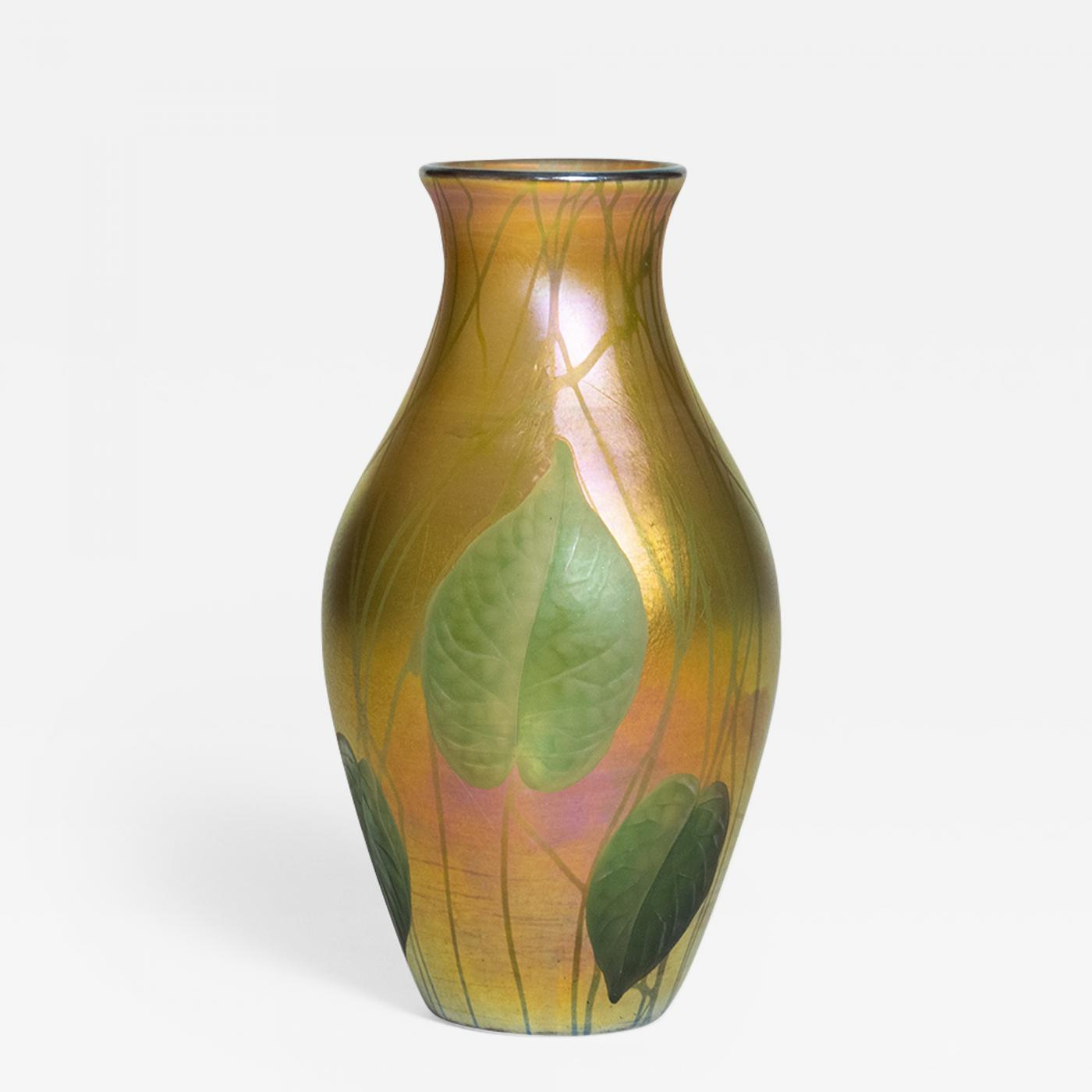 Tiffany Studios Favrile Glass Vase With Wheel Carved Leaves And Vines with sizing 1400 X 1400