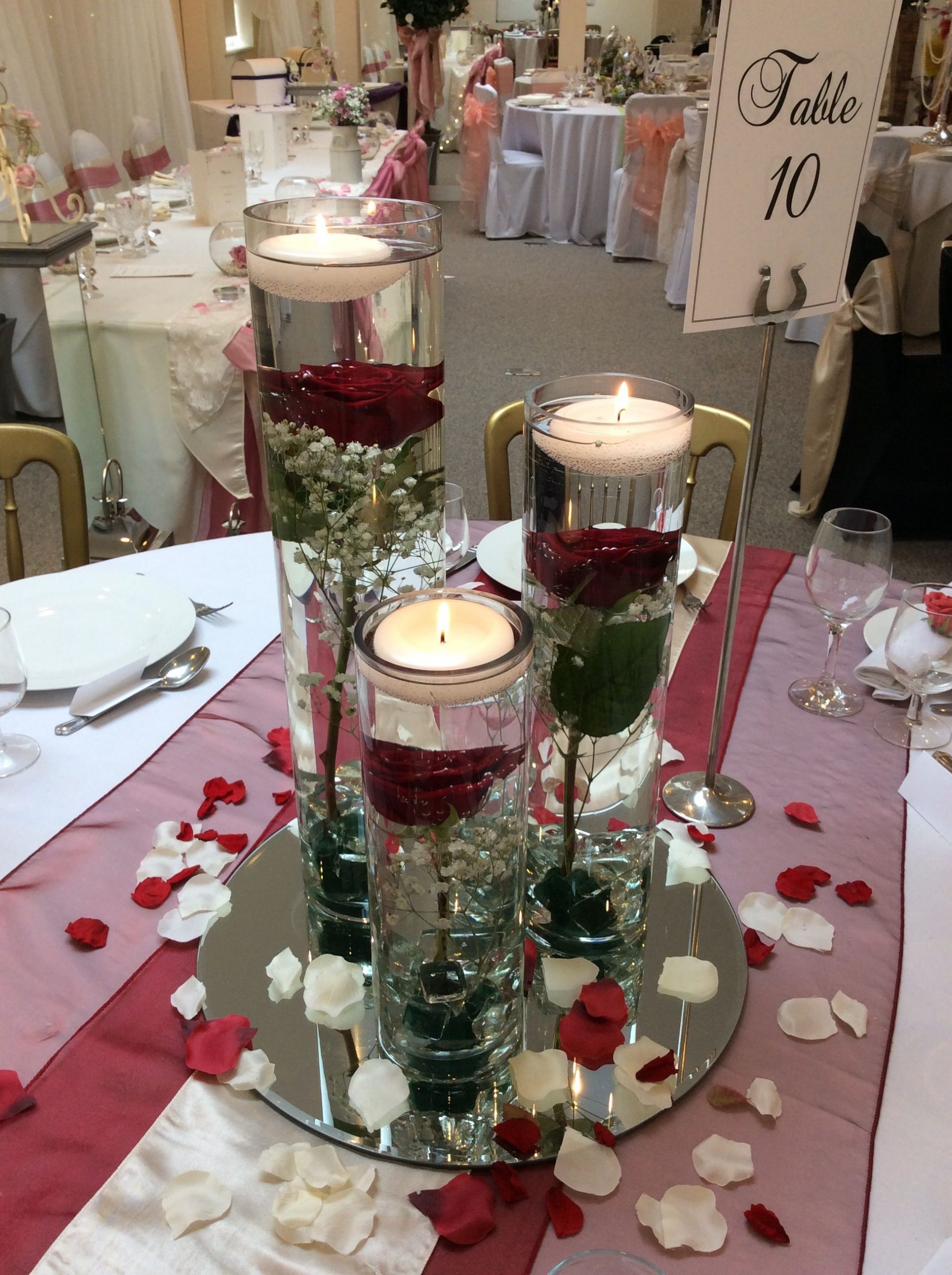 Triple Cylinder Vase Centrepiece With Roses And Gypsophila throughout dimensions 1936 X 2592