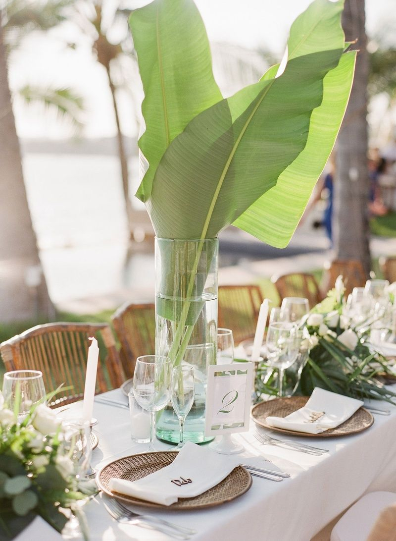 Tropical Destination Wedding Centerpiece Palm Leaves In Tall pertaining to size 800 X 1092