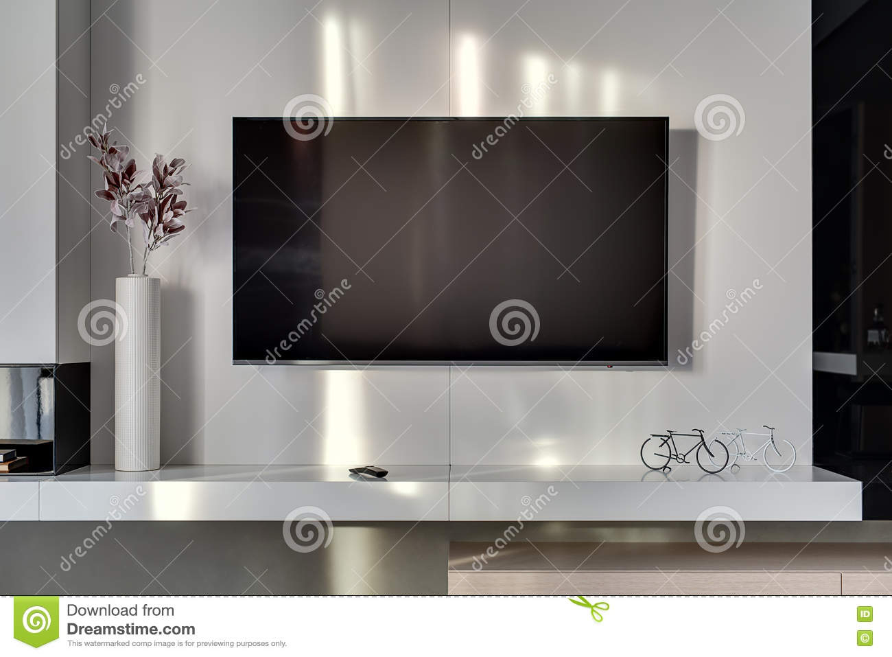 Tv On The Wall Stock Photo Image Of Flower Modern pertaining to sizing 1300 X 957