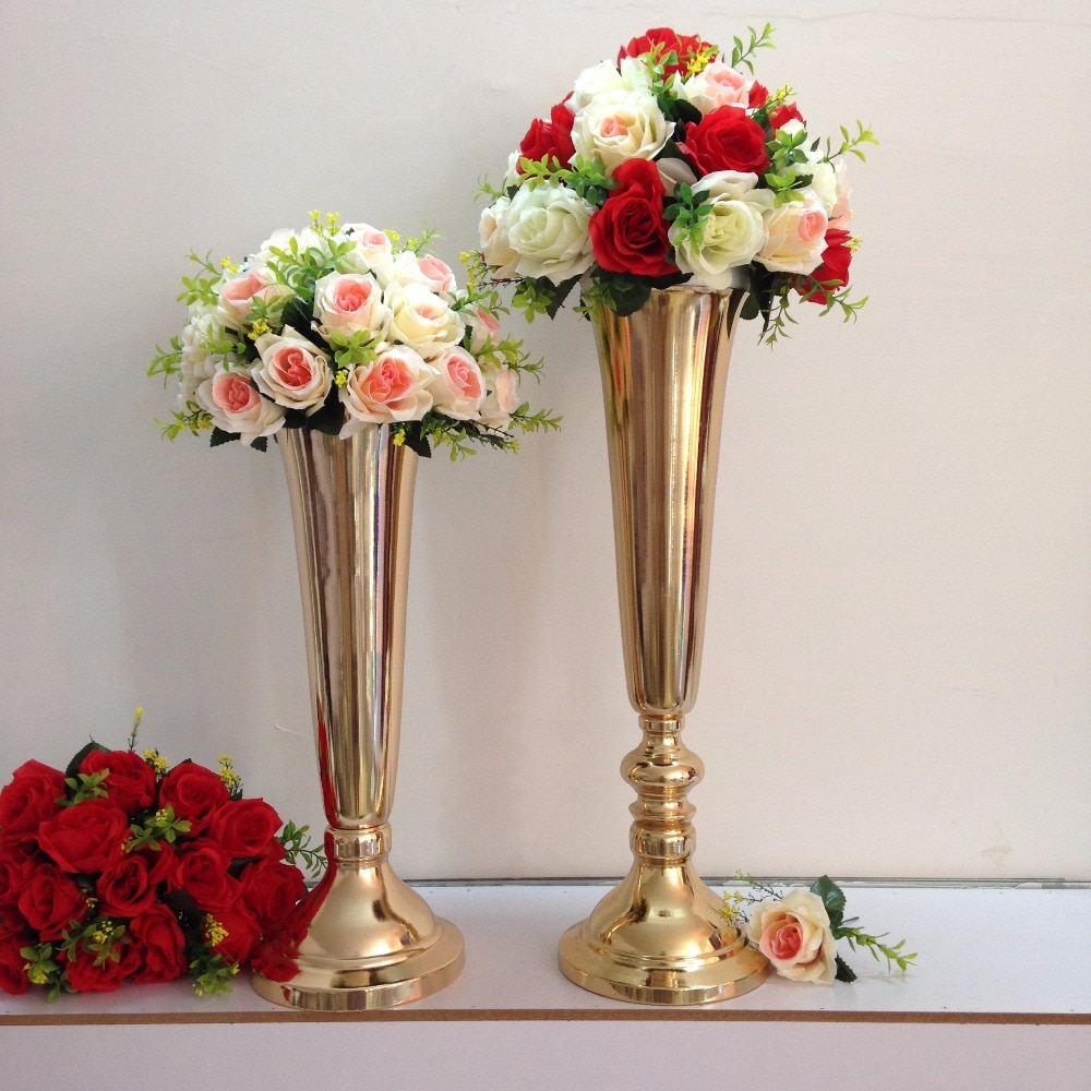 Us 3580 10pcslot Gold Wedding Table Centerpiece 49cm193inch Tall Wedding Party Road Lead Table Flower Vase Wedding Decorationdecorative Vases in measurements 1000 X 1000