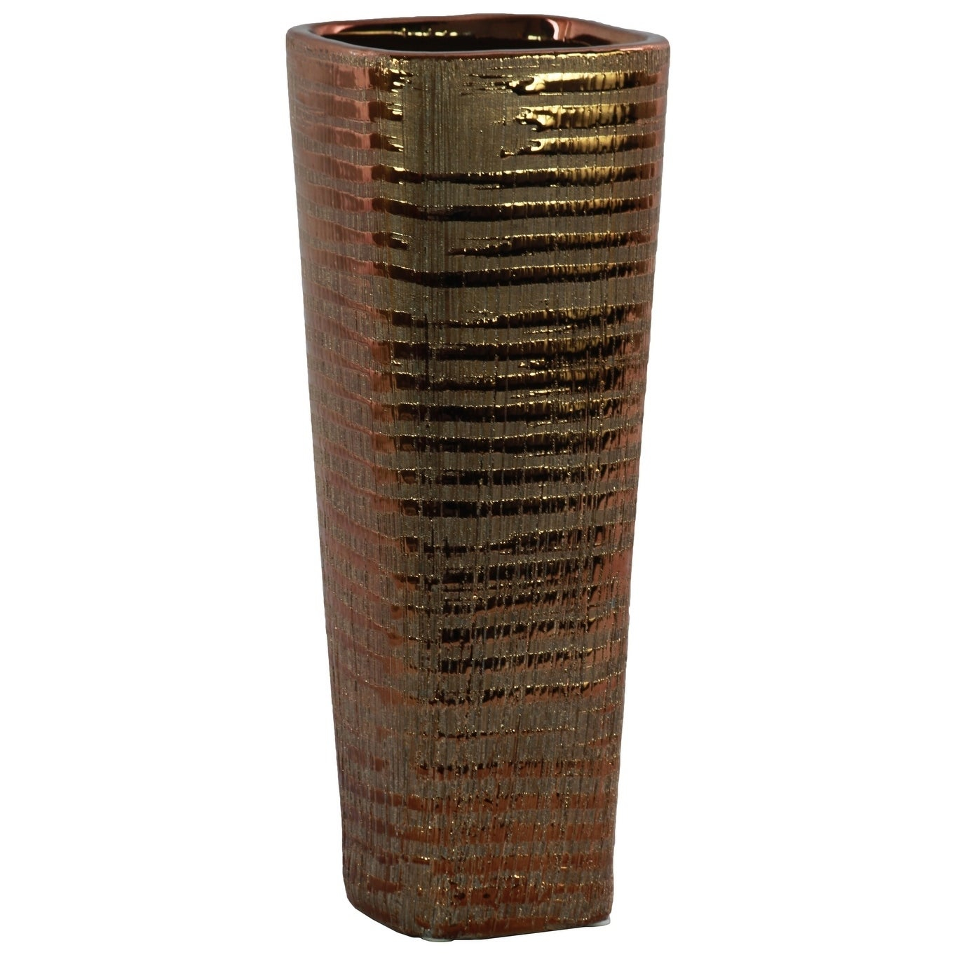 Utc51706 Ceramic Tall Square Vase With Ribbed Design Body And Tapered Bottom Distressed Finish Copper intended for dimensions 1365 X 1365