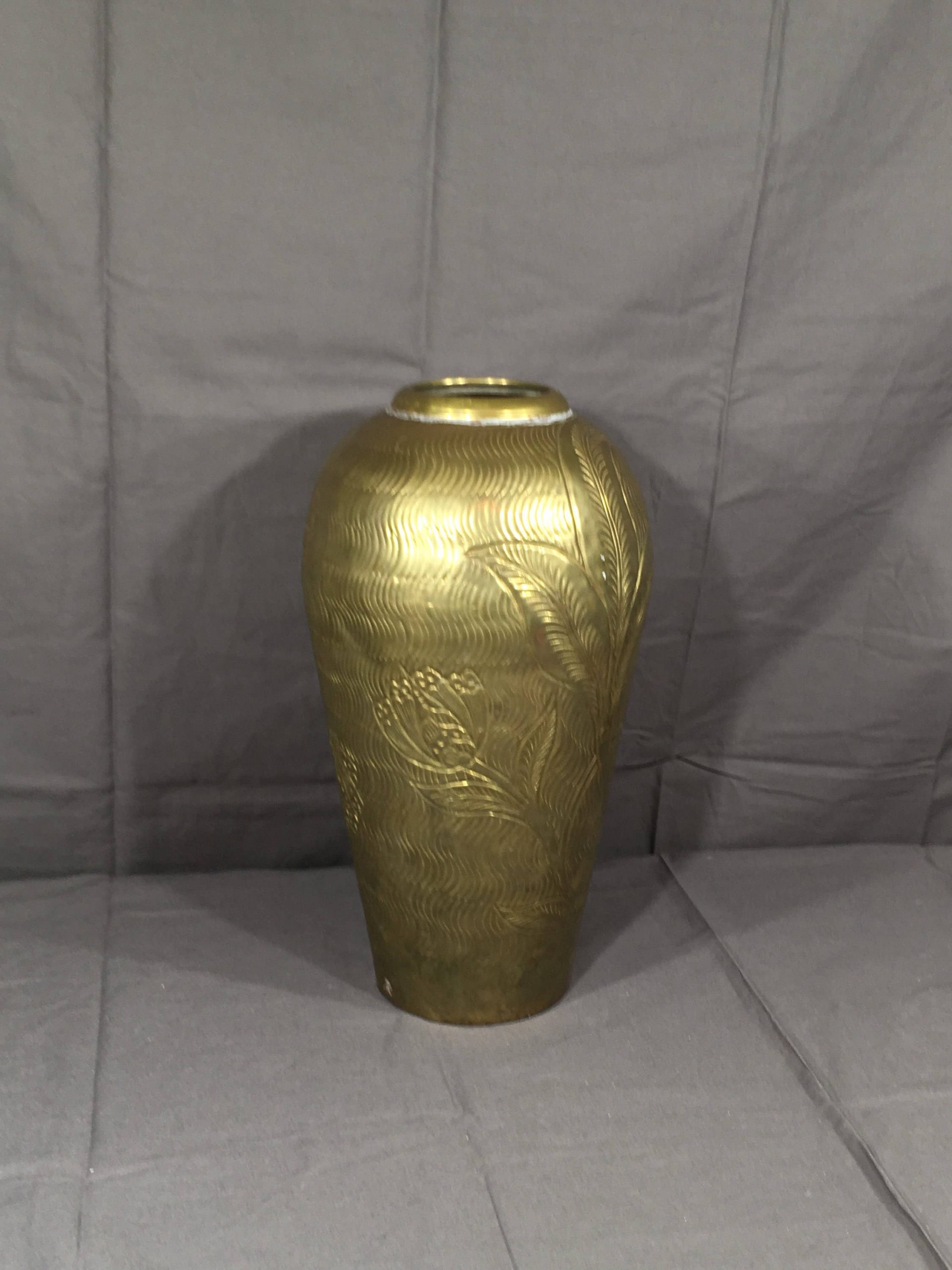 Vintage Brass Floor Vase Engraved Metal Vase Decorative within proportions 2250 X 3000