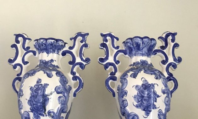 Vintage Portuguese Blue And White Urn Ceramic Vases A Pair with regard to sizing 1140 X 1520