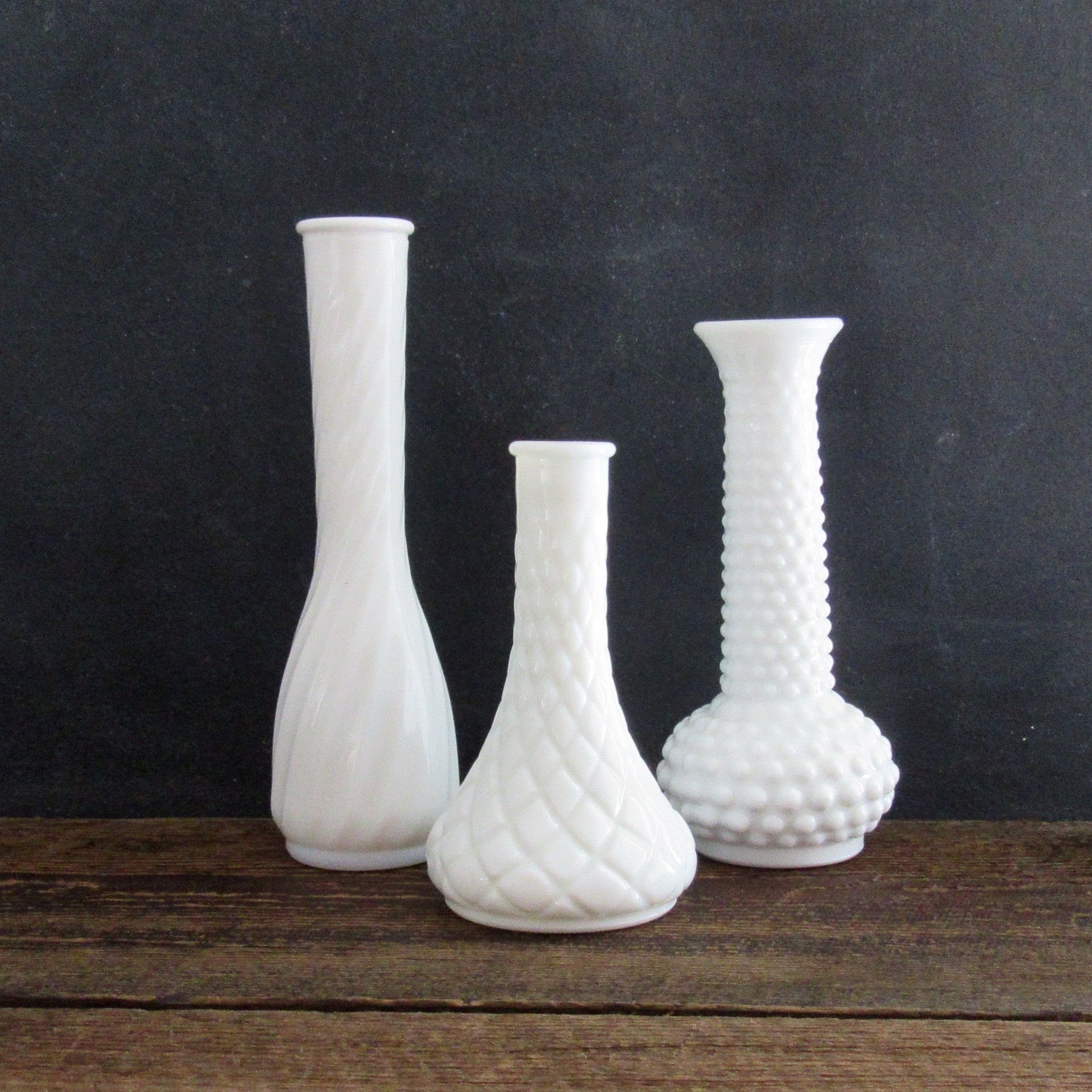 Vintage Trio Milk Glass Bud Vases 1950s Milk Glass Vase inside measurements 2198 X 2198