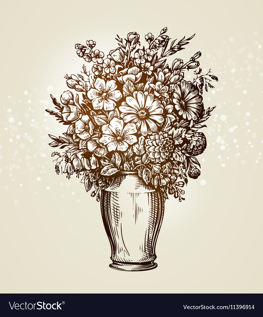 Vintage Vase With Flowers Sketch in sizing 894 X 1080