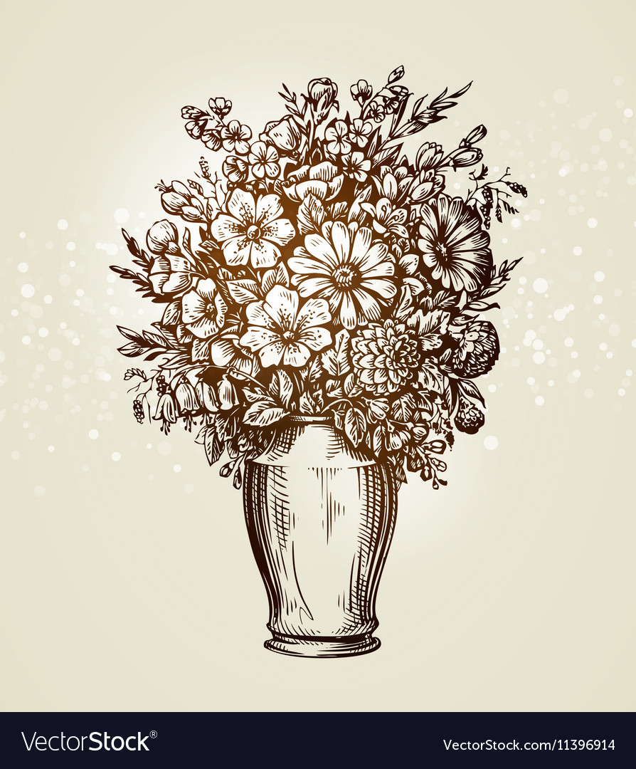 Vintage Vase With Flowers Sketch within size 894 X 1080