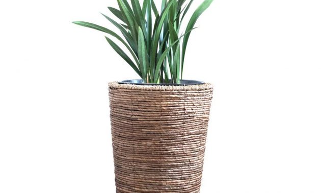 Vintiquewise Wicker Banana Rope Tall Floor Planter With Metal Pot Large throughout dimensions 1000 X 1000