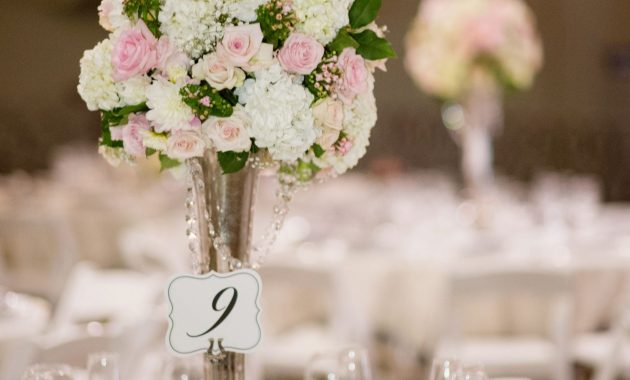 Wedding Centerpiece Using Tall Chic Silver Vase With Hanging throughout size 2633 X 3957