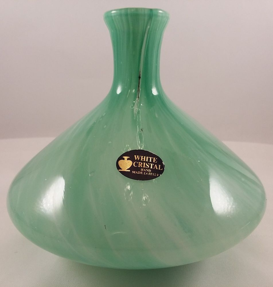 White Crystal Italian Murano Aqua Green Glass Vase 5 14 within proportions 952 X 1000