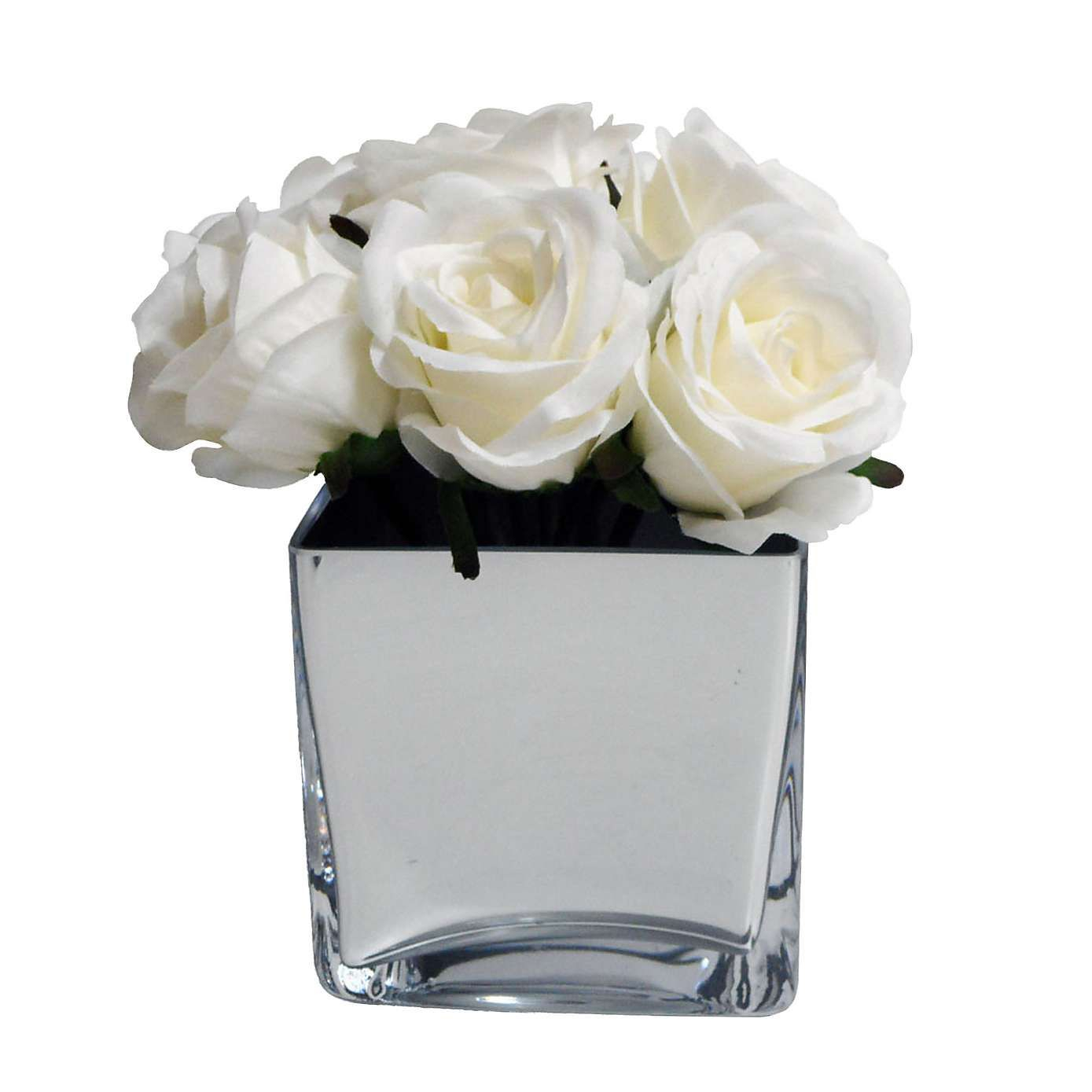 White Rose Buds In Silver Tank Vase Dunelm Glass Flower with regard to size 1389 X 1389