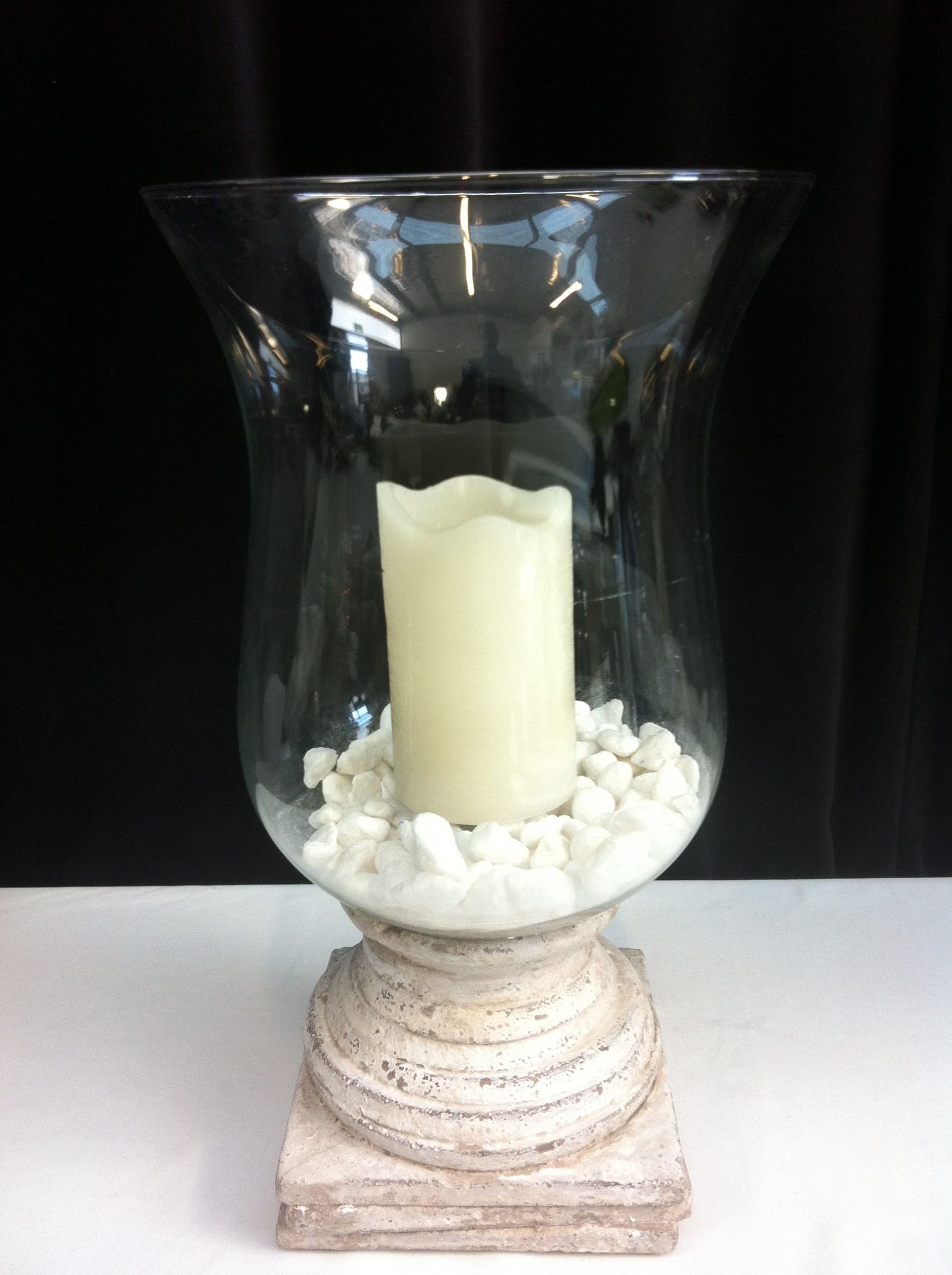 White Stone Based Hurricane With Pebbles And Candle regarding sizing 1936 X 2592