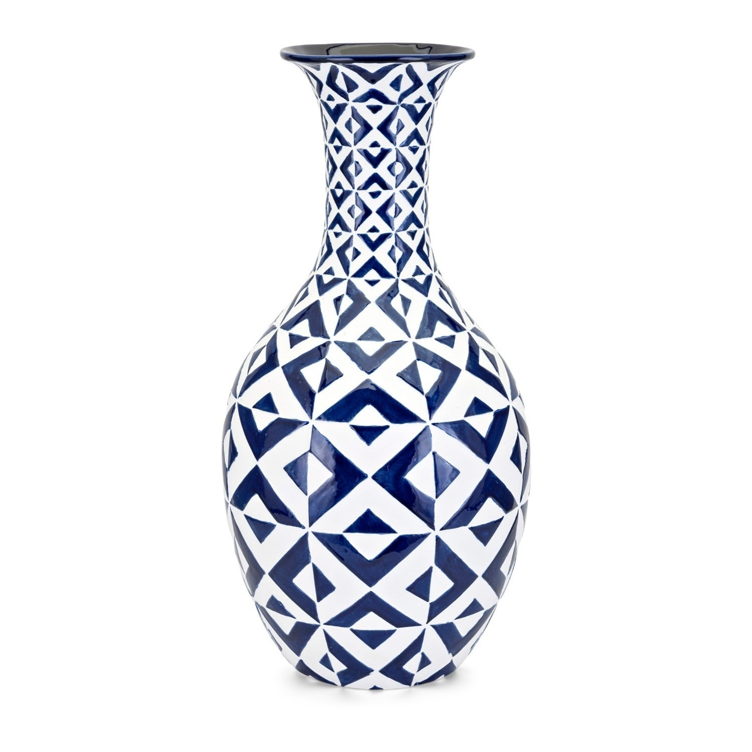 Wide Neck Clay Patterned Floor Vase With Geometric Design White And Blue with proportions 1500 X 1500