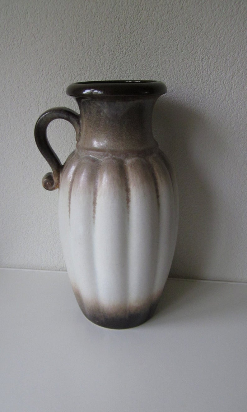 Xl Scheurich West Germany Floor Vase Vase With Handle Jar Ceramic Brown Creme White Vintage 1970 70 S within measurements 794 X 1326